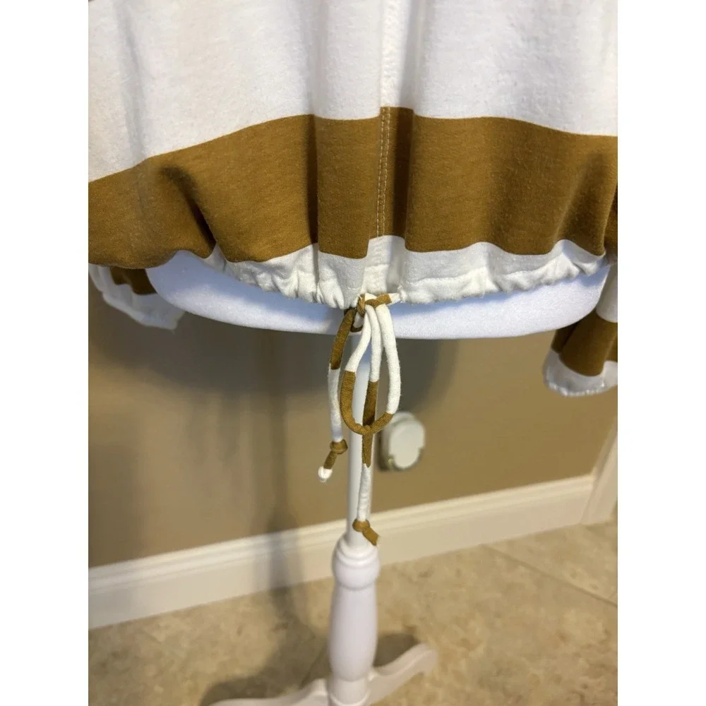 Aerie Women's Mustard And White Striped Oversized Lightweight Hooded Top, Small